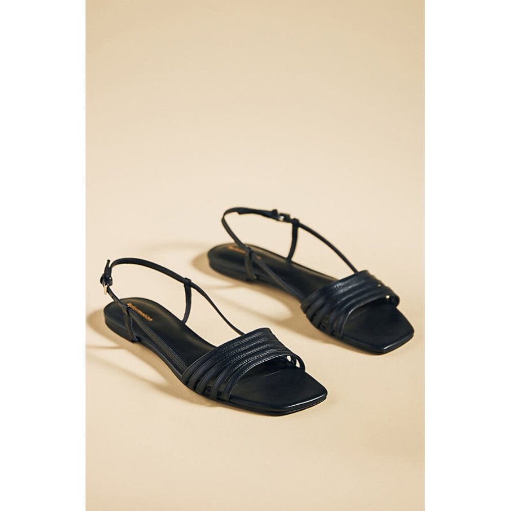 Reformation Black Strappy Square-Toe Flat Sandals